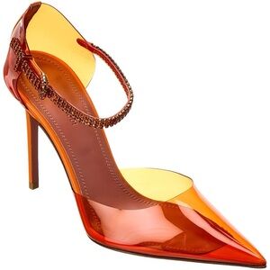 NEW AMINA MUADDI ORANGE CRYSTAL-EMBELLISHED TRANSPARENT PUMPS